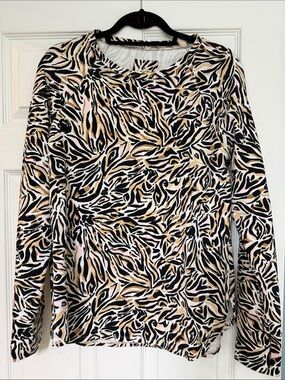 Lilly Pulitzer Beige Black Pink Animal-Print Long Sleeve Luxletic tunic